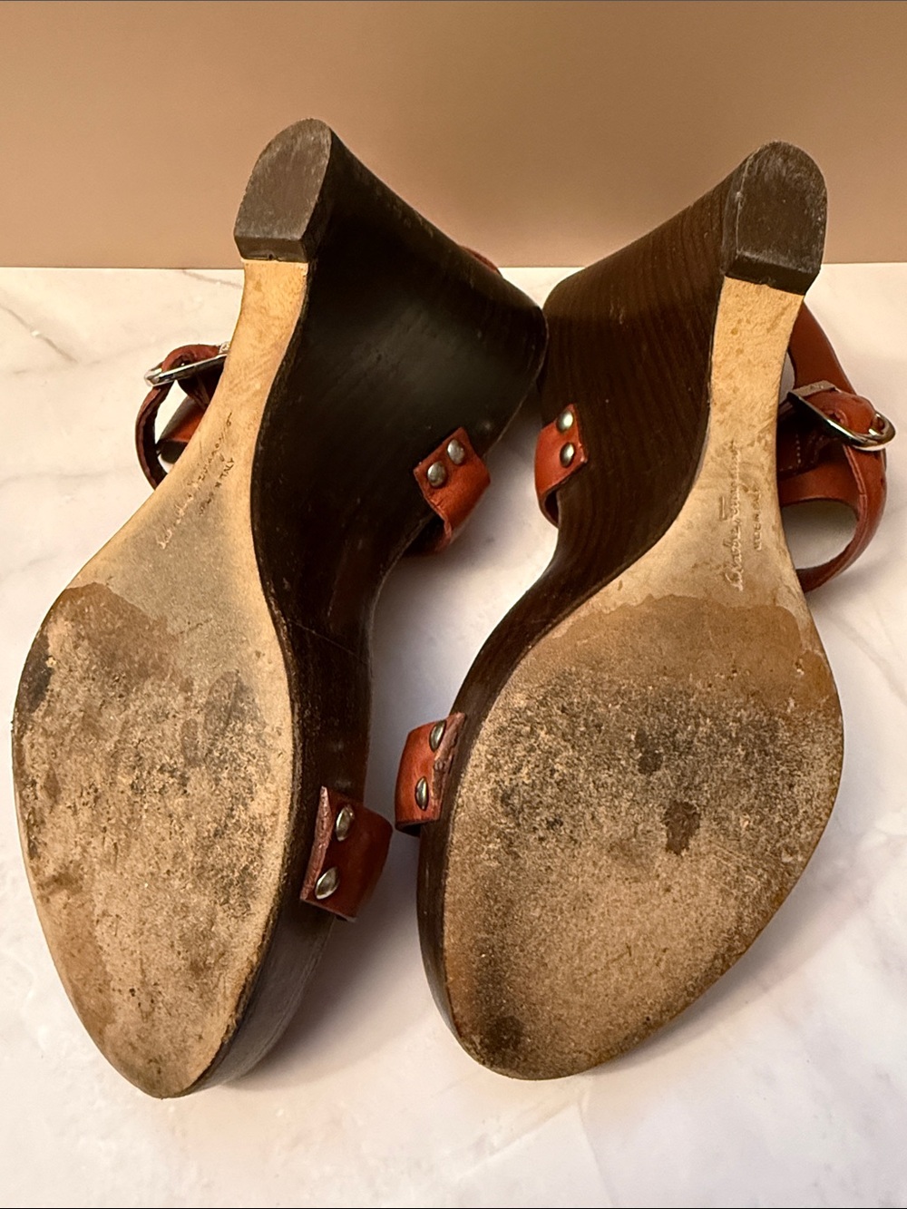 Salvatore Ferragamo Cognac Leather Slingback Sandals - Picture 12 of 13
